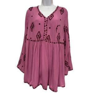 Roamans Womens Top Mauve Embroidered Floral Flowy 14‎ W